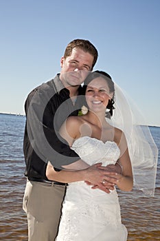 Beach wedding couple