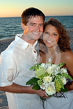 Beach wedding couple