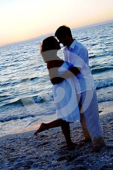 Beach wedding couple silhouette