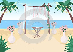 Beach wedding flat color vector illustration