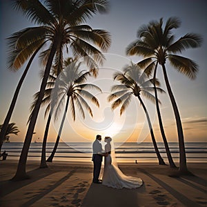 A Beach Wedding at Sunset at the Beach