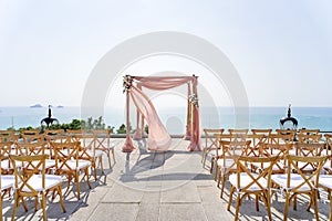 Beach Wedding Venue with the ocean view background, The folding lawn chairs, Koh Samui, Thailand