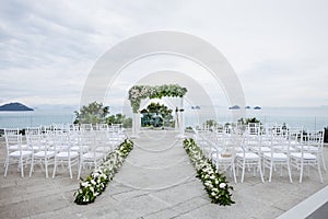 Beach wedding venue, The white chairs, Flower, Floral