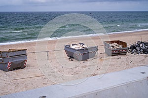 at the beach of Westerland on the island of Sylt there are garbage containers