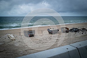 at the beach of Westerland on the island of Sylt there are garbage containers