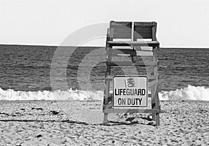 Beach in Winter No Lifeguard Sign on Stand