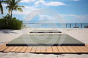 beach yoga platform with undisturbed mats