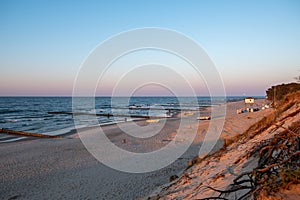 The beach of Zempin on the island of Usedom in the Baltic Sea at sunset