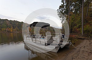 Beached boat in fall in North Carolina