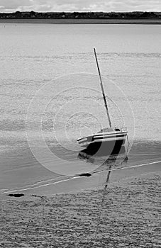 beached boats stranded during low tide