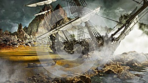 Costa pirata barco en místico escénico países 
