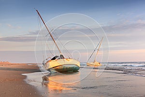 Beached Shipwrecked Boats on a Beach Cape Hatteras North Carolina