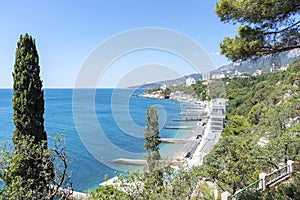 Beaches of hotels in the Yalta resort of Gaspra, Crimea