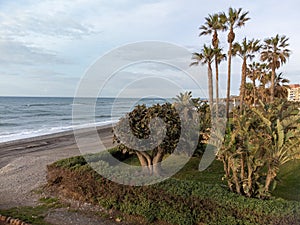 Beaches of Torrox Costa on Costa del Sol, Andalusia, Spain in April. Overwinter is Spain