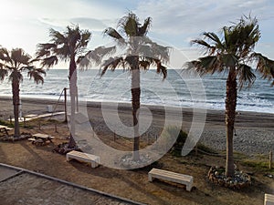 Beaches of Torrox Costa on Costa del Sol, Andalusia, Spain in April. Overwinter is Spain