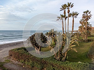 Beaches of Torrox Costa on Costa del Sol, Andalusia, Spain in April. Overwinter is Spain