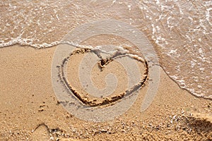Beaches waves and heart shape drawn.