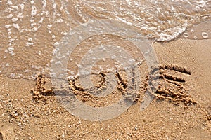 Beaches waves and love text drawn.