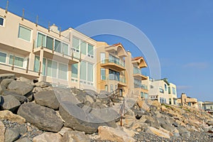 Beachfront buildings with mediterranean and modern design at Oceanside, California