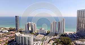 Beachfront buildings Sunny Isles Beach 5k aerial 2024