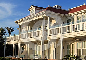 Beachfront house during sunset photo