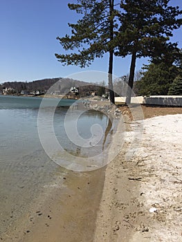 Beachfront On Ice Melting Lake