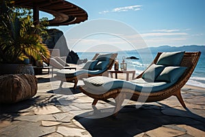 Beachfront reprieve Chaise lounges offer comfort against the backdrop of the ocean