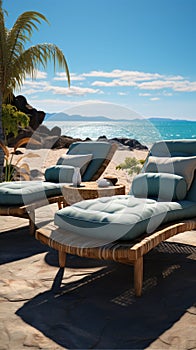 Beachfront reprieve Chaise lounges offer comfort against the backdrop of the ocean