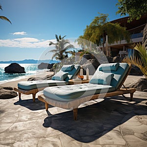 Beachfront reprieve Chaise lounges offer comfort against the backdrop of the ocean