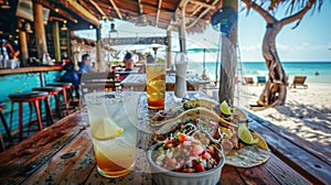 Beachgoers happily sip on icecold lemonade and munch on crispy fish tacos served with a variety of housemade salsas from photo