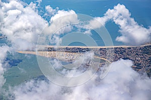 Beachs of french atlantic coastline with clouds sky and blue summer