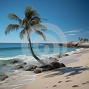 Beachscape symbolism Palm tree form created on shore, a beachside natural depiction