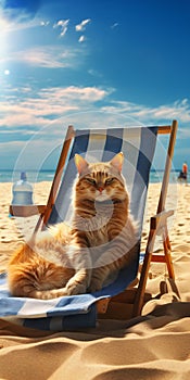 Beachside Bliss: A Ginger Kitten\'s Relaxing Summer Day on the Im