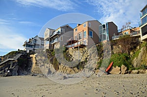 Beachside homes at Woods Cove Beach in Laguna Beach, California.