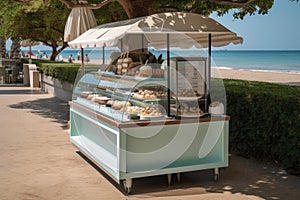 beachside patisserie, with pastries and gelato for beachgoers to enjoy