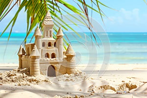 Beachside sandcastle, symbolizing travel and relaxation