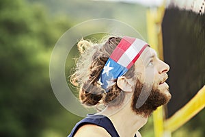 Beachvolley ball side view portrait