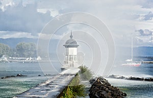 Beacon on the lake Leman in Geneva