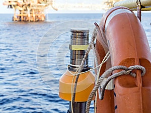 A beacon locator tied to a lifebuoy