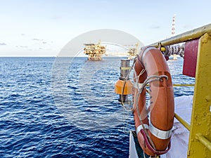 A beacon locator tied to a lifebuoy