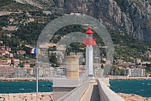 Beacon and mountains. Menton, Nice, France