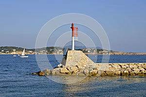 Beacon in the port of Bandol in France