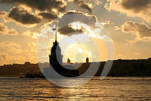 Beacon silhouette with Istanbul cityscape