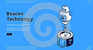 Beacon technology isometric banner with robot
