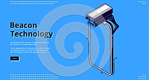 Beacon technology isometric banner with smartphone