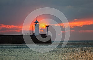 Beacon in Yalta at sunrise