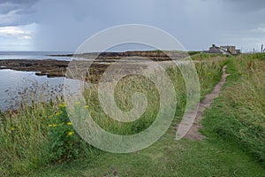 Beadnell, England - 12 July 2023: Views of the North sea coast from Beadnell, Northumberland