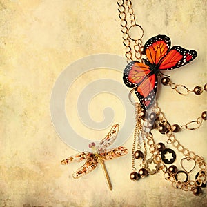 Beads with butterfly and dragonfly