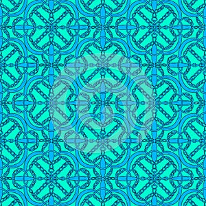 Beads and chains pattern in turquoise on fresh green background