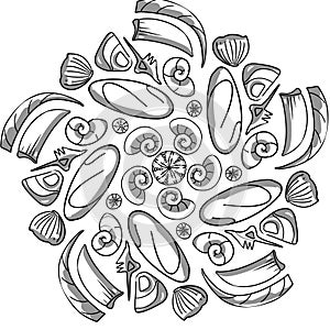 Symmetrical pattern with seashells and beads